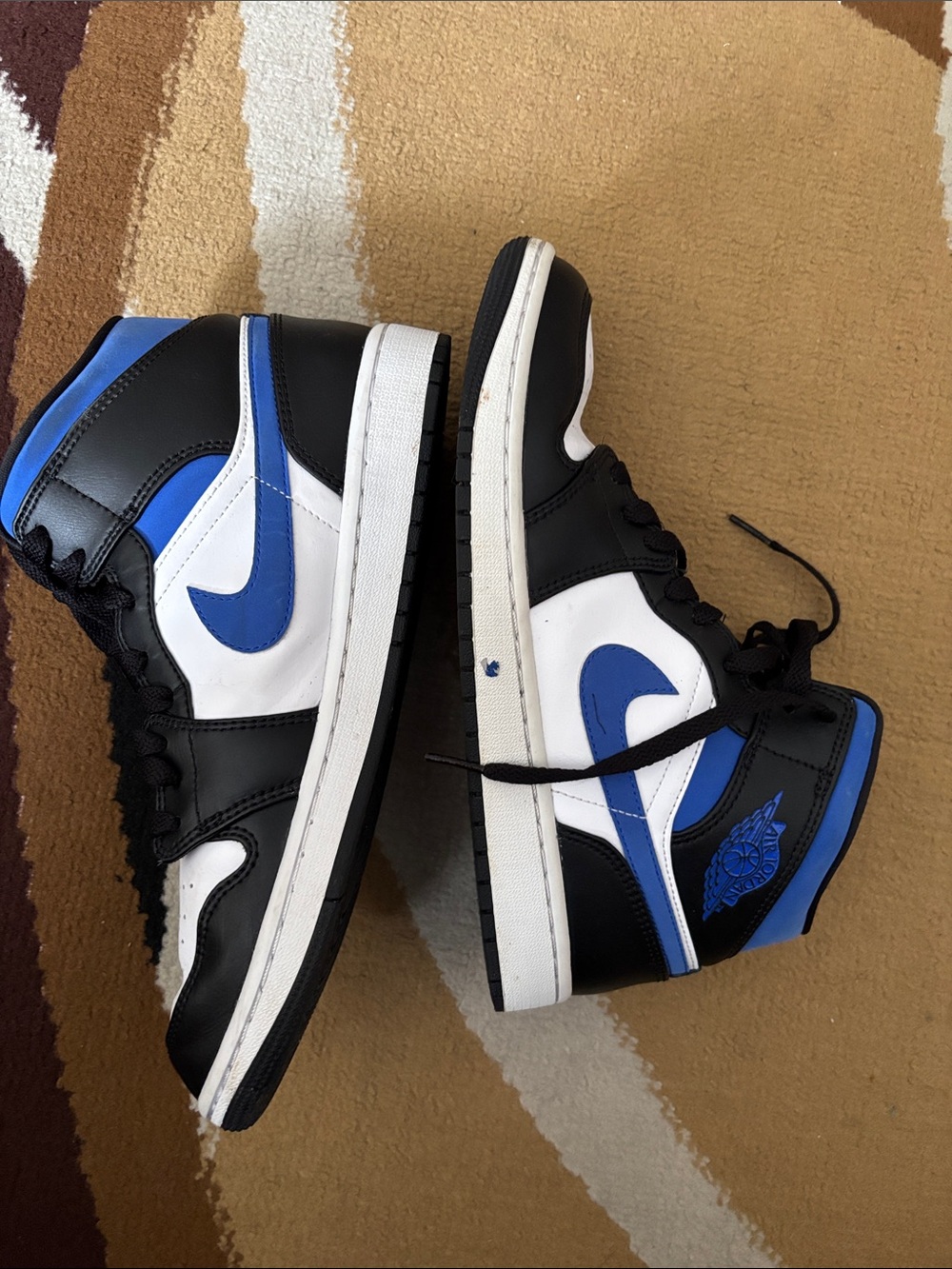 Men's Jordan1 Mid Black White Blue Basketball Sneakers